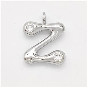 Copper Letter-Z Pendant Pave Zirconia Platinum Plated, approx 15-18mm