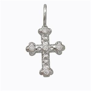Copper Cross Pendant Pave Zirconia Platinum Plated, approx 14-18mm