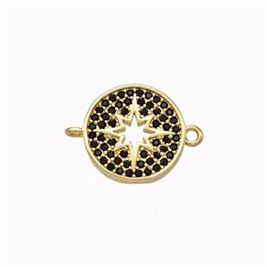 Copper Northstar Connector Micropave Zirconia Circle Gold Plated, approx 12.5mm