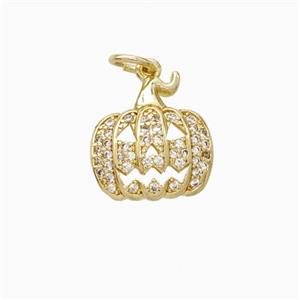 Halloween Pumpkin Charms Copper Pendant Micro Pave Zirconia Gold Plated, approx 13mm