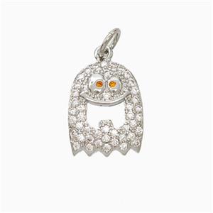 Halloween Ghost Charms Copper Pendant Pave Zirconia Platinum Plated, approx 11-14mm