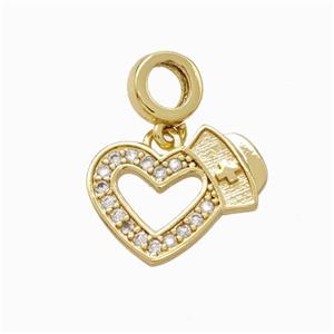 Copper Heart Pendant Micropave Zirconia Gold Plated, approx 12-16mm, 8mm