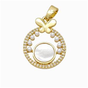 Copper Butterfly Pendant Pave Zirconia Shell Resin 18K Gold Plated, approx 17.5-20mm
