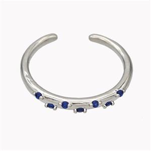 Copper Ring Micropave Blue Zirconia Platinum Plated, approx 18mm dia