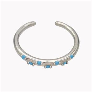 Copper Ring Micropave Turq Zirconia Platinum Plated, approx 18mm dia