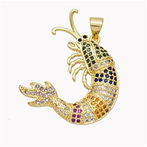 Copper Lobster Charms Pendant Pave Multicolor Zirconia Gold Plated, approx 25-30mm