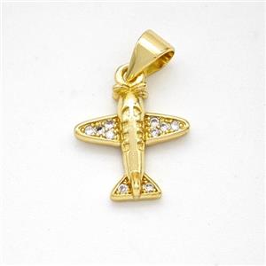 Copper Airplane Pendant Micropave Zirconia Gold Plated, approx 13mm