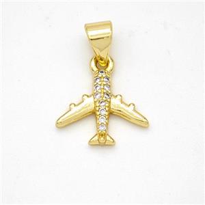 Copper Airplane Pendant Micropave Zirconia Gold Plated, approx 10-12.5mm
