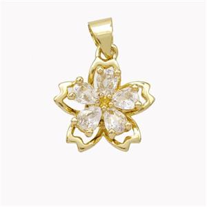 Copper Flower Pendant Pave Zirconia Gold Plated, approx 10mm, 14mm