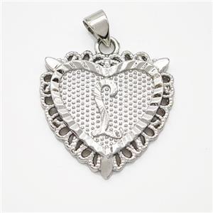 Copper Heart Pendant Letter-L Platinum Plated, approx 22mm