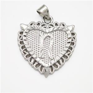 Copper Heart Pendant Letter-N Platinum Plated, approx 22mm