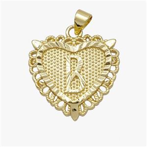 Copper Heart Pendant Letter-B Gold Plated, approx 22mm