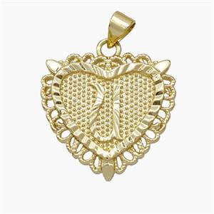 Copper Heart Pendant Letter-U Gold Plated, approx 22mm
