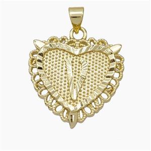 Copper Heart Pendant Letter-V Gold Plated, approx 22mm