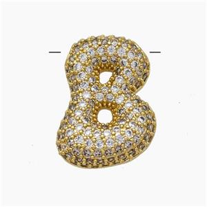 Copper Letter-B Pendant Pave Zirconia Gold Plated, approx 15-22mm