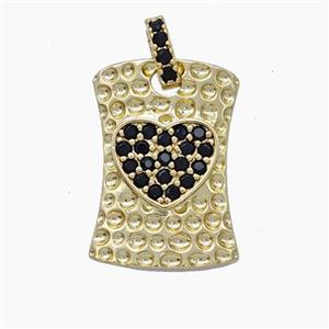 Copper Heart Pendant Pave Zirconia Rectangle Hammered Gold Plated, approx 12.5-18mm, 5-6mm
