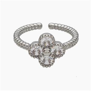 Copper Clover Rings Pave Zirconia Platinum Plated, approx 11.5mm, 18mm dia