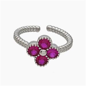 Copper Clover Rings Pave Hotpink Zirconia Platinum Plated, approx 11.5mm, 18mm dia
