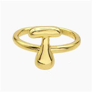 Copper Letter-T Rings Gold Plated, approx 10-15mm, 18mm dia