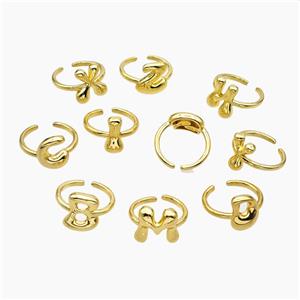 Copper Letter Rings Mix Alphabets Gold Plated, approx 10-15mm, 18mm dia