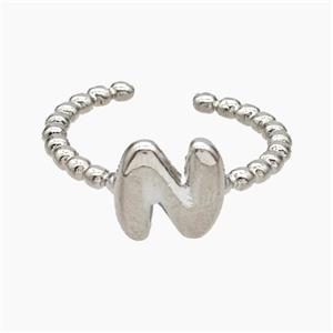 Copper Letter-N Rings Platinum Plated, approx 8-10mm, 18mm dia