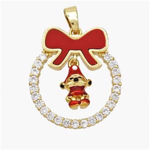 Christmas Gingerbread Man Copper Bow Pendant Pave Shell Zirconia Painted 18K Gold Plated, approx 8-12mm, 22-25mm