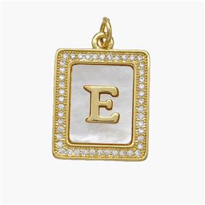 Copper Letter-D Pendant Pave Shell Zirconia Rectangle 18K Gold Plated, approx 17-20mm