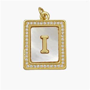 Copper Letter-I Pendant Pave Shell Zirconia Rectangle 18K Gold Plated, approx 17-20mm