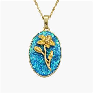 Copper Flower Necklace Pave Fire Opal Gold Plated, approx 16-23mm, 1.2mm, 44cm length