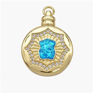 Copper Bear Pendant Pave Fire Opal Zirconia Circle 18K Gold Plated, approx 21mm