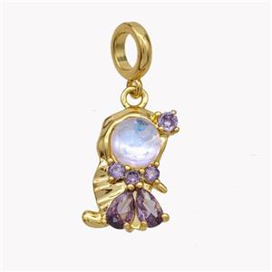 Copper KidGirls Pendant Pave Cateye Glass Gold Plated, approx 10-20mm, 7mm dia