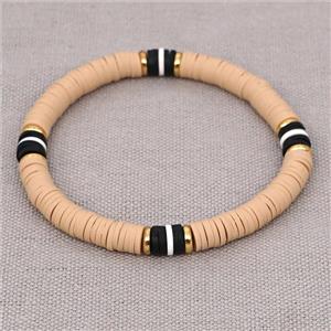 Polymer Clay Bracelet, stretchy, khaki, approx 6mm, 16cm length
