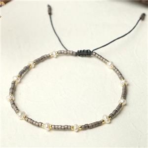 handmade miyuki glass Bracelet with Pearl, adjustable, approx 3mm, 16-24cm length