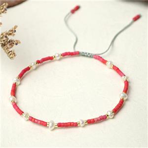 handmade miyuki glass Bracelet with Pearl, adjustable, approx 3mm, 16-24cm length