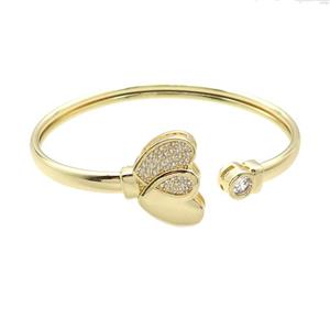 Copper Bangle Pave Zircon Heart Gold Plated, approx 7mm, 14-21mm, 50-60mm dia