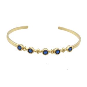 Copper Bangle Pave Blue Zircon Gold Plated, approx 5.5mm, 50-60mm