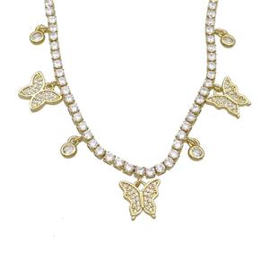 Copper Necklace Pave Crystal Glass Butterfly Gold Plated, approx 10mm, 4mm, 2.5mm, 36-43cm length