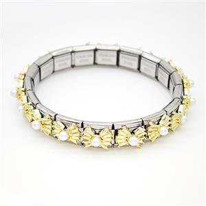 Stainless Steel Module Bracelet Pave Pearlized Resin, approx 9mm, 17cm length