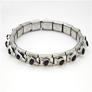 Stainless Steel Module Bracelet Pave Black Crystal Glass, approx 9mm, 17cm length