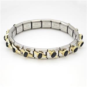 Stainless Steel Module Bracelet Pave Black Crystal Glass, approx 9mm, 17cm length