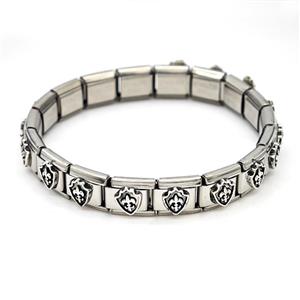 Stainless Steel Module Bracelet Shield, approx 9mm, 17cm length