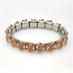 Raw Stainless Steel Module Bracelet Pave Resin Bear, approx 9-10mm, 17cm length