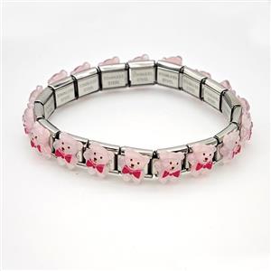 Raw Stainless Steel Module Bracelet Pave Resin Bear, approx 9-10mm, 17cm length
