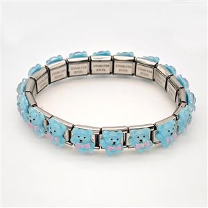 Raw Stainless Steel Module Bracelet Pave Resin Bear, approx 9-10mm, 17cm length