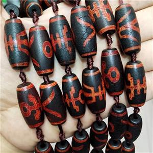 Black Tibetan Agate Rice Beads, approx 14-30mm, 10pcs per st