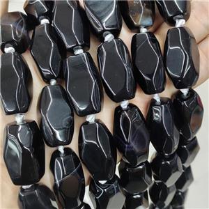 Natural Agate Barrel Beads Black Dye Faceted, approx 15-30mm, 12pcs per st