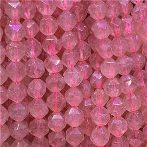 pink Strawberry Quartz Beads, star-cutting, approx 6mm dia
