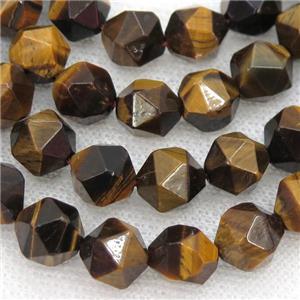 Tiger eye stone Beads, faceted round, starcut, approx 8mm dia