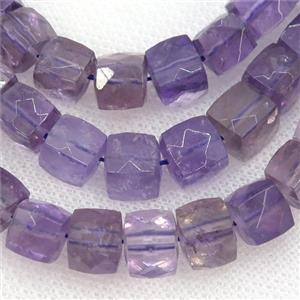 Amethyst Beads, faceted cube, approx 8mm