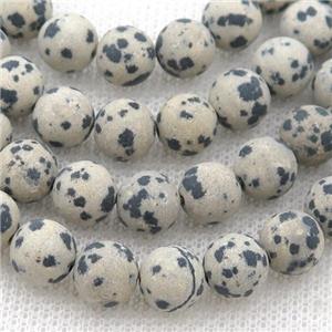 round black Dalmatian Jasper Beads, matte, approx 6mm dia